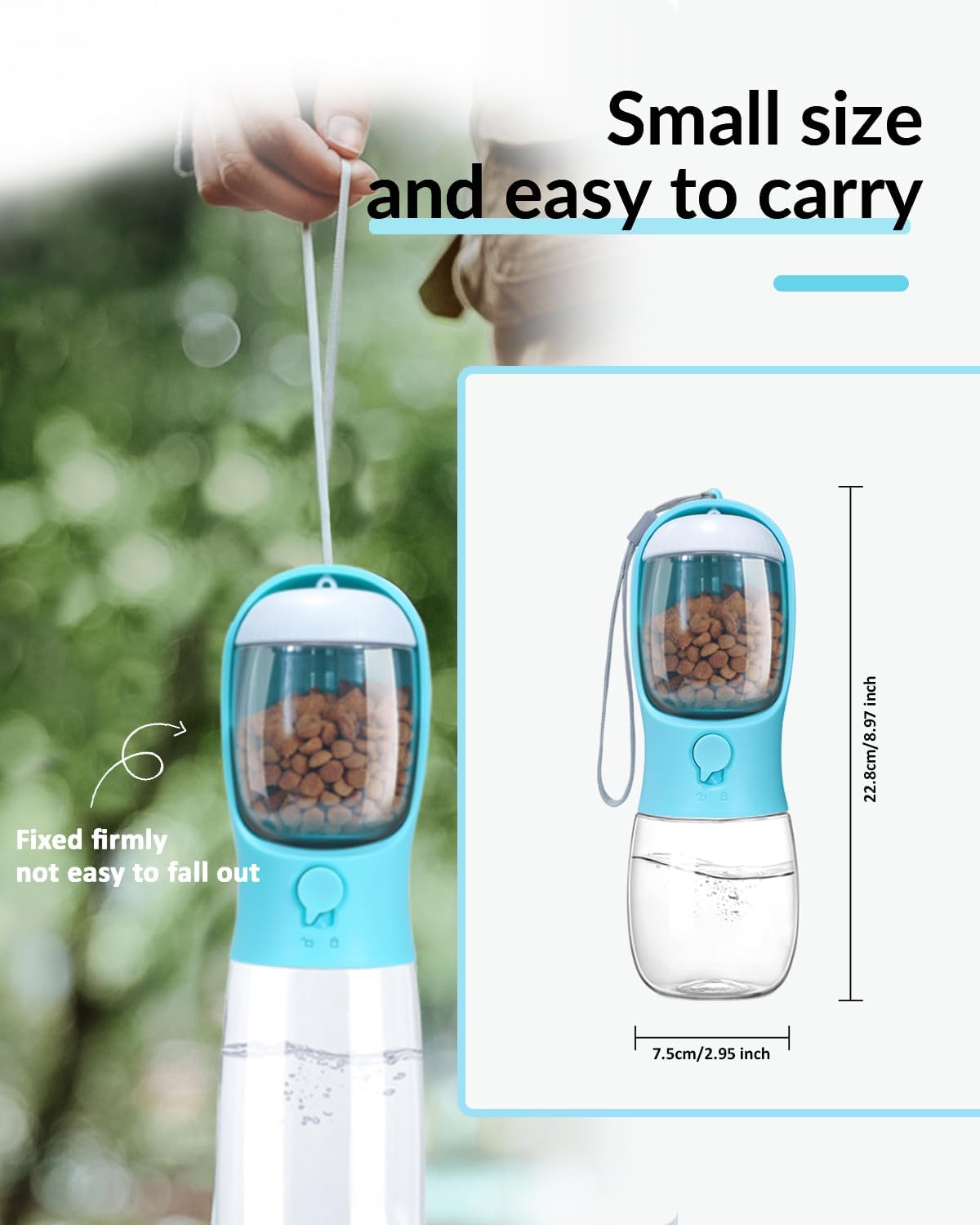 Botella portátil para mascotas con dispensador de comida y agua