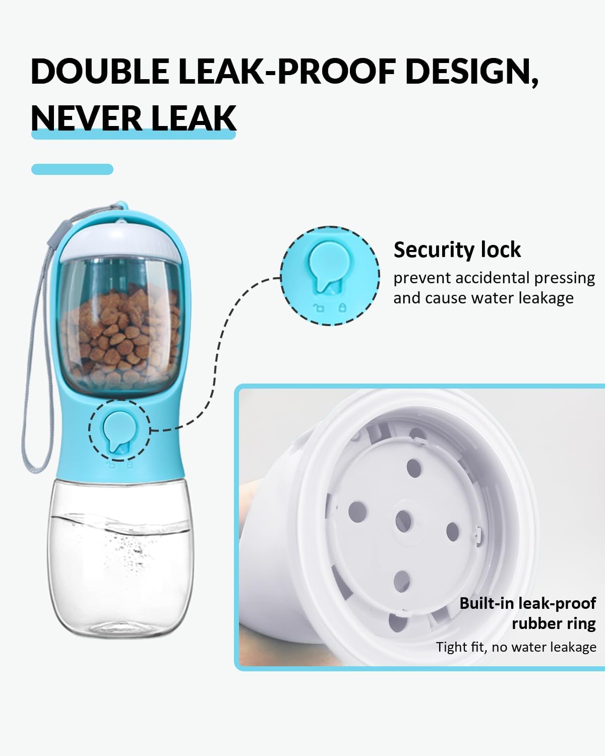 Botella portátil para mascotas con dispensador de comida y agua
