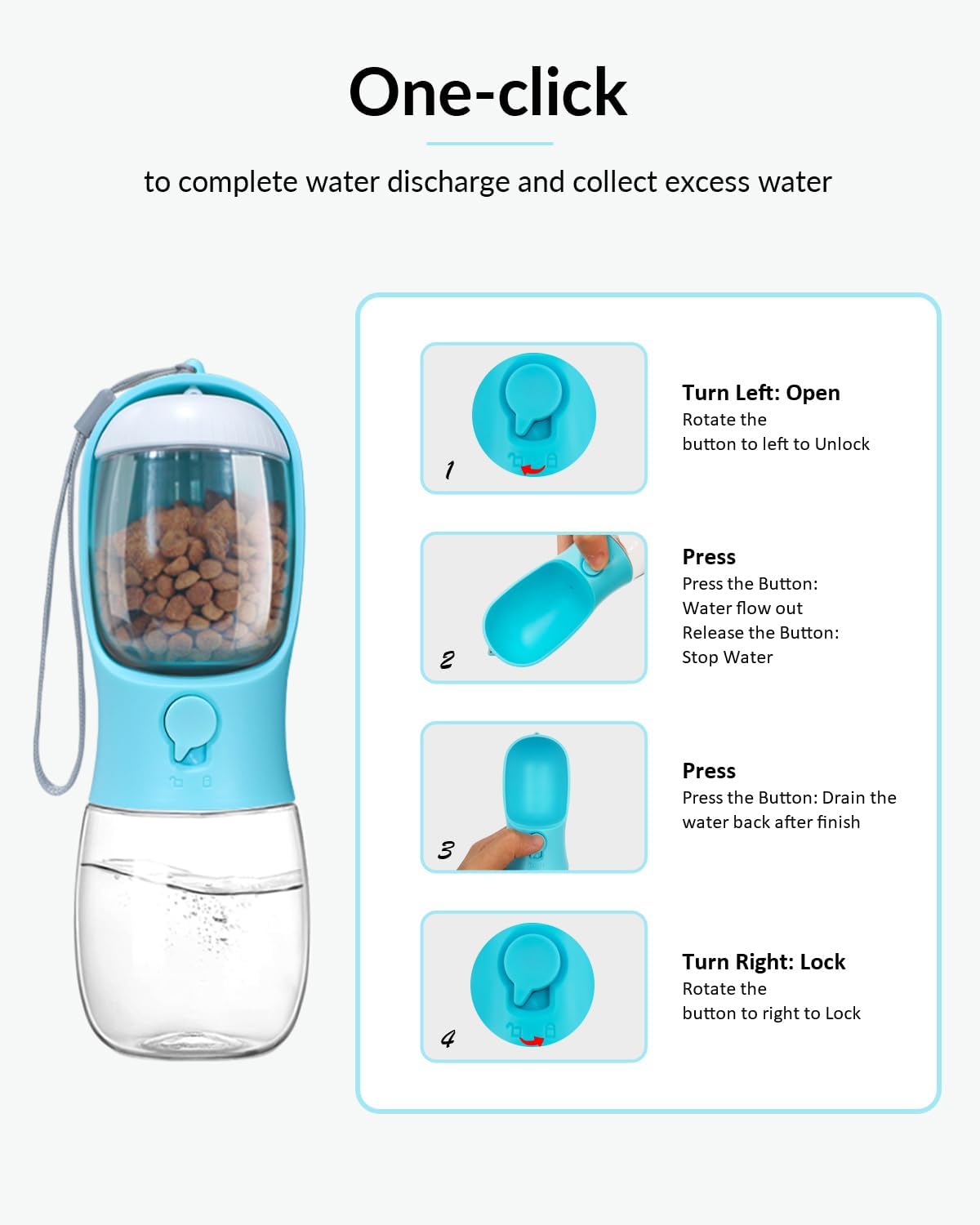 Botella portátil para mascotas con dispensador de comida y agua