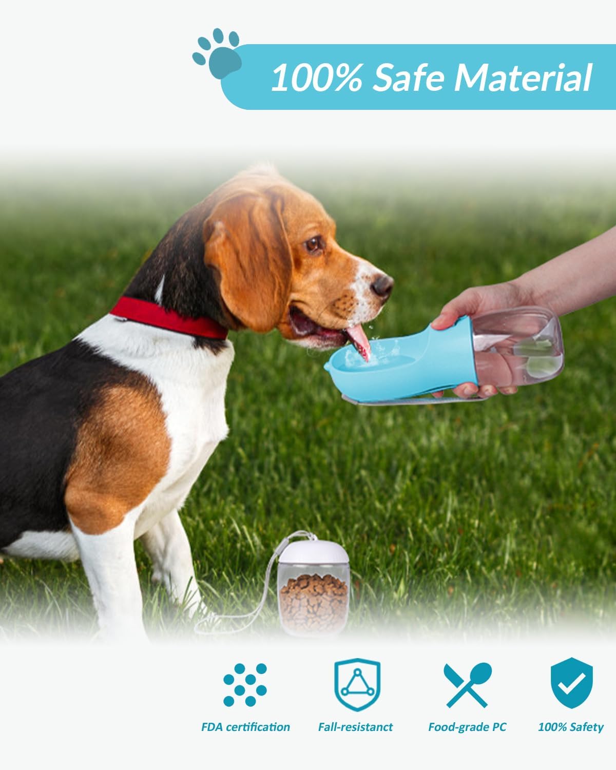 Botella portátil para mascotas con dispensador de comida y agua