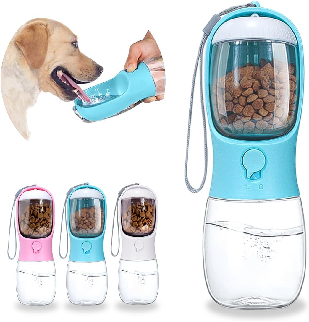 Botella portátil para mascotas con dispensador de comida y agua